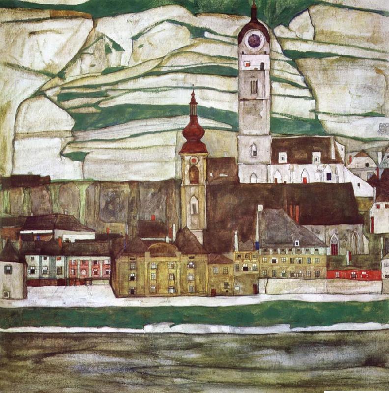 Stein on the Danube with Terraced Vineyards, Egon Schiele